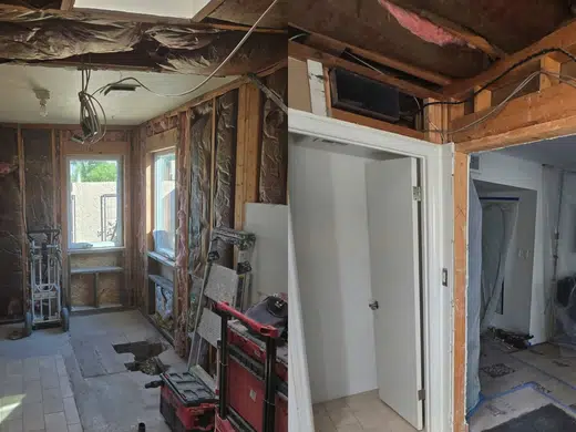 Bathroom remodel plumbing work with walls and fixtures exposed for Plumbing Service Areas in Index.Html alternate angle