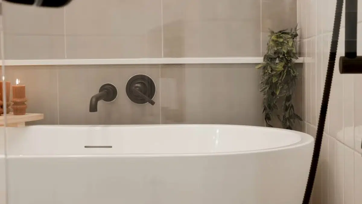 Finished shower and bathtub fixture area in a remodeled bathroom for Shower & Bathtub Installation in Bellflower, CA detail view