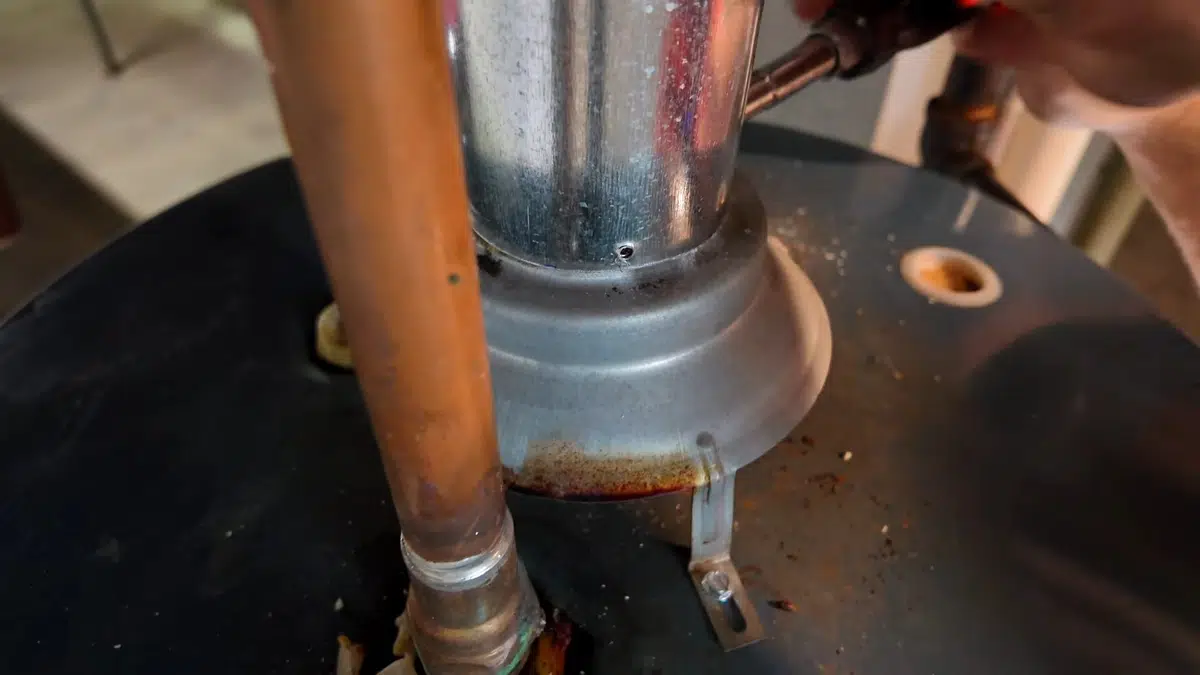 Gas water heater connections being installed and checked for Gas Line Installation & Repair in Bellflower, CA detail view
