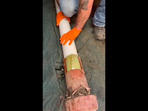 Underground water service line exposed near soil and landscaping for Plumbing Service Areas in Index.Html