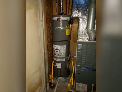 Water heater tank and connection area during inspection for Plumbing Service Areas in Index.Html detail view